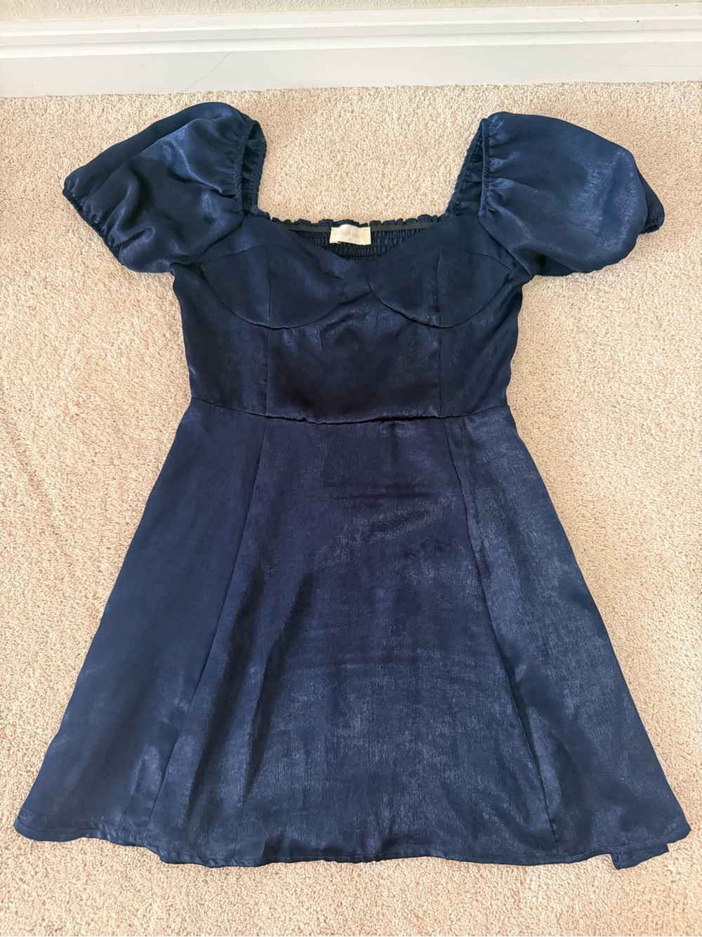 Altar'd State Navy Smocked Waist Satin Top